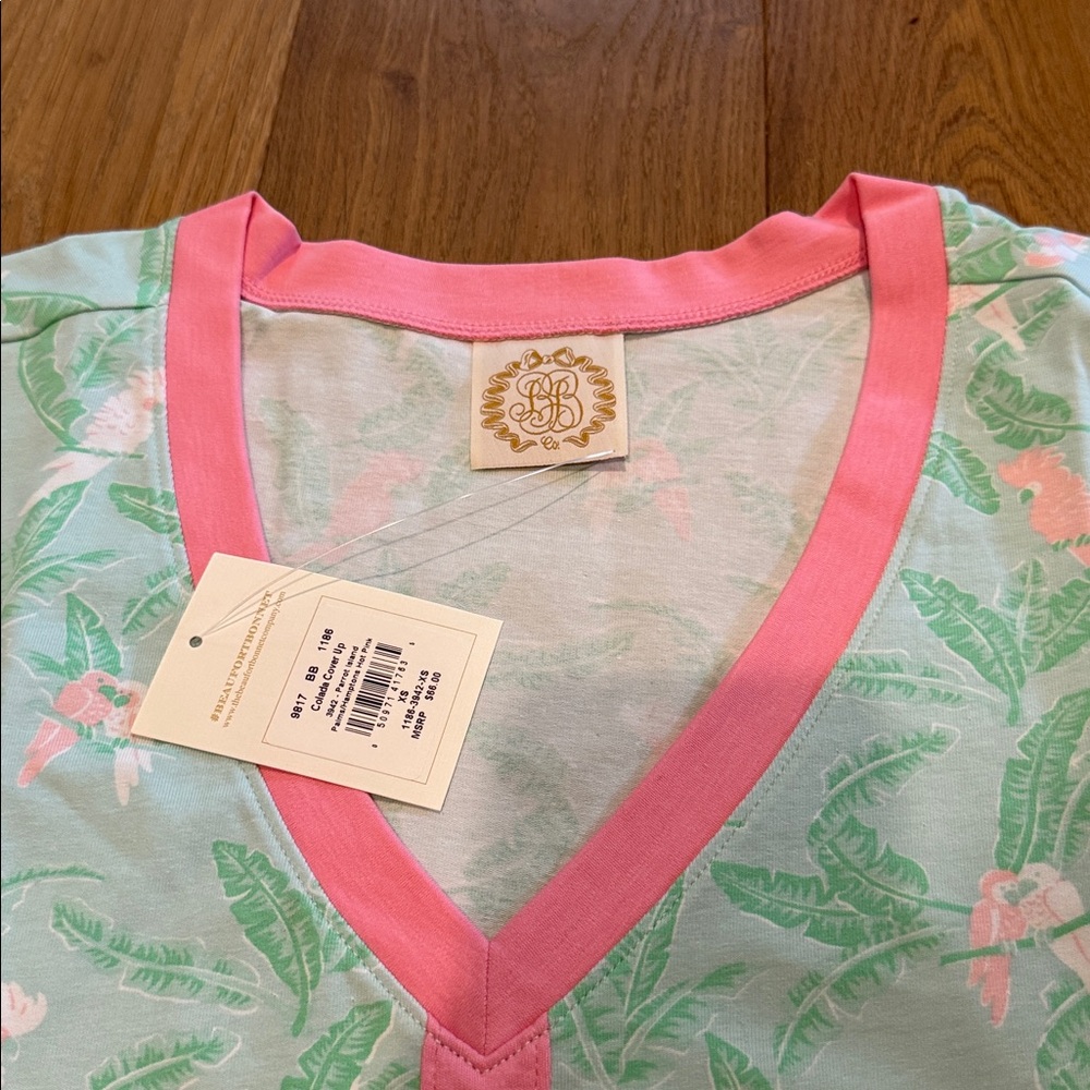NWT - TBBC Colada Cover Up- Parrot Island Palms/Hamptons Hot Pink - XS - Picture 2 of 4